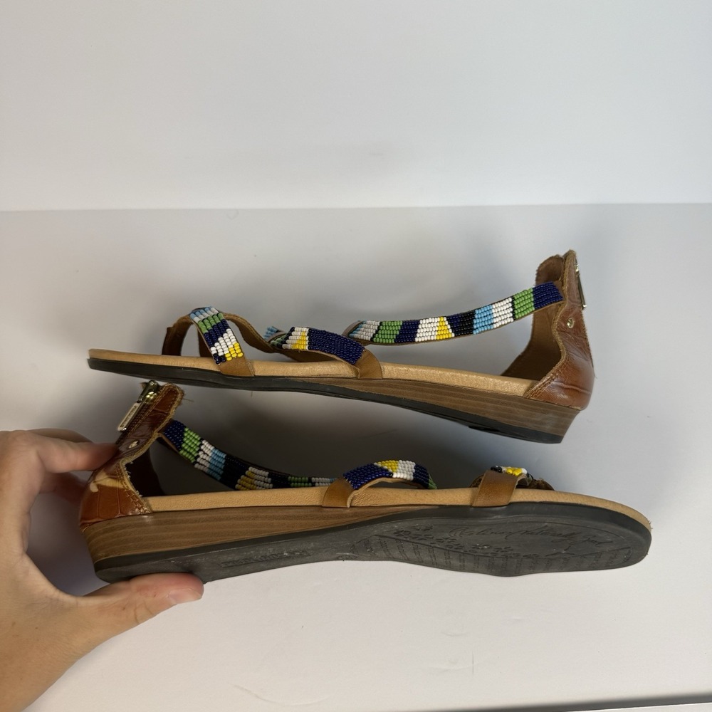 PIKOLINOS 39 / 8.5-9 Alcudias Maasai Hand Beaded Back Zip Leather Flat Sandals - Picture 8 of 12